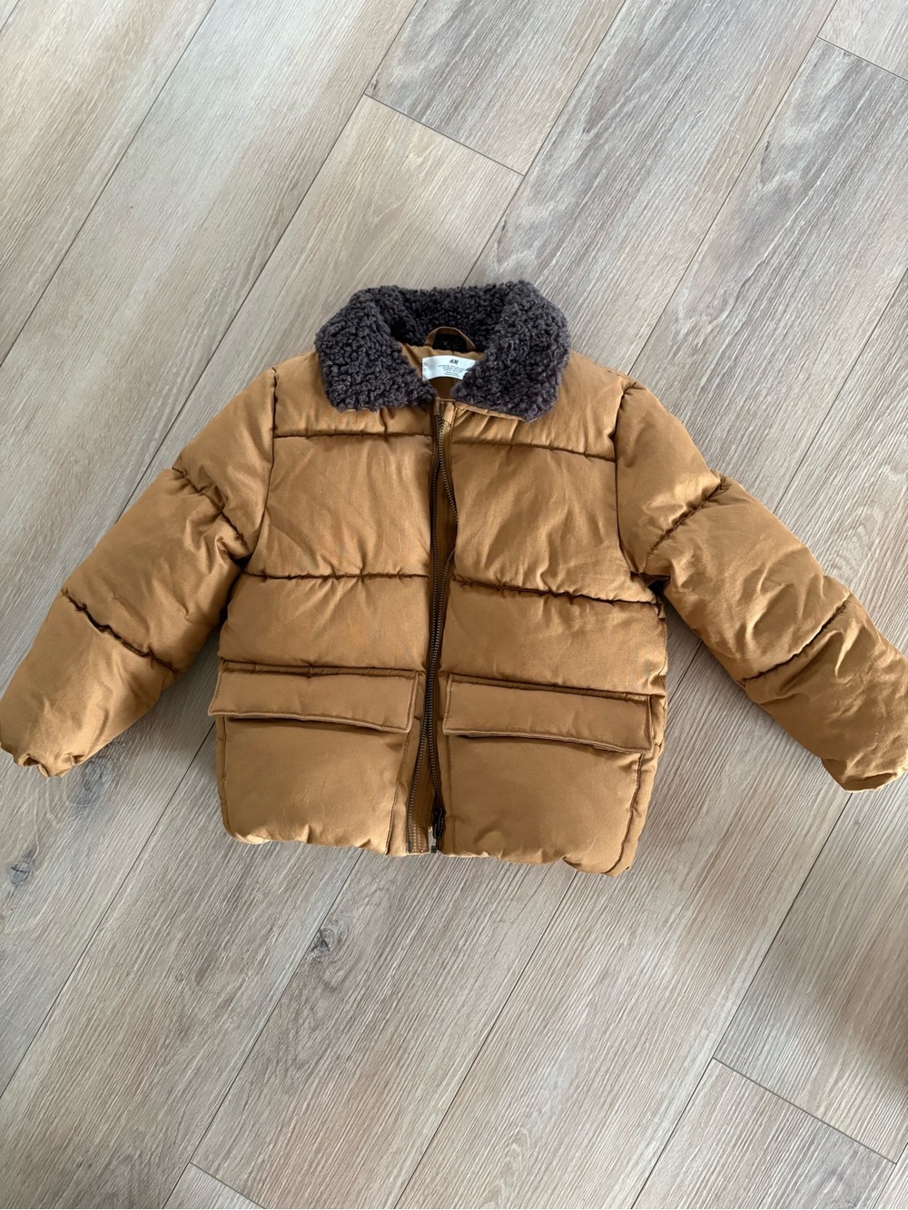 H&M Kids Camel Brown Puffer Jacket with Sherpa Collar